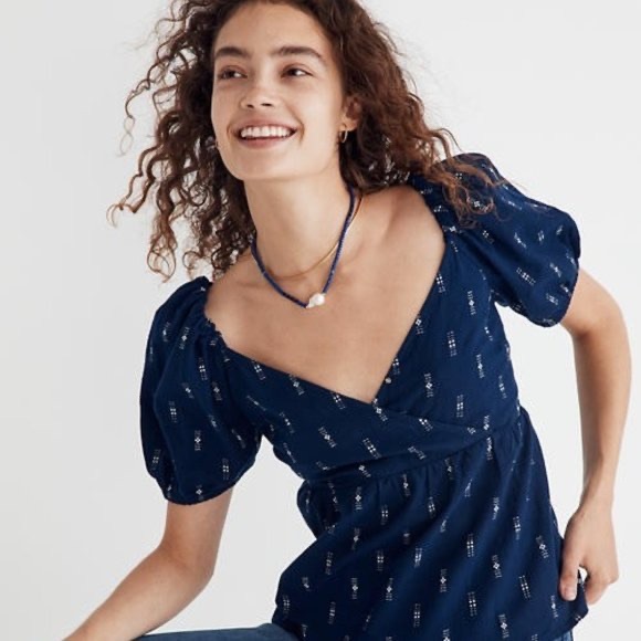 Madewell Tops - Madewell Jacquard Puff-Sleeve Empire Top, Size Small